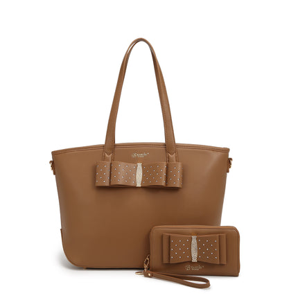 Ribbon Romance Tote Handbag With Rhinestones