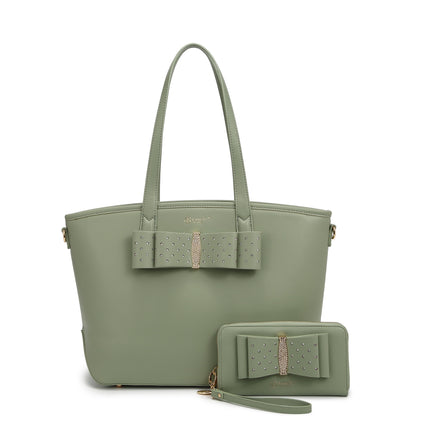 Ribbon Romance Tote Handbag With Rhinestones