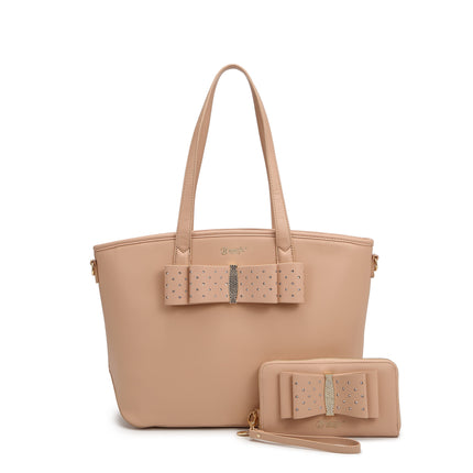 Ribbon Romance Tote Handbag With Rhinestones