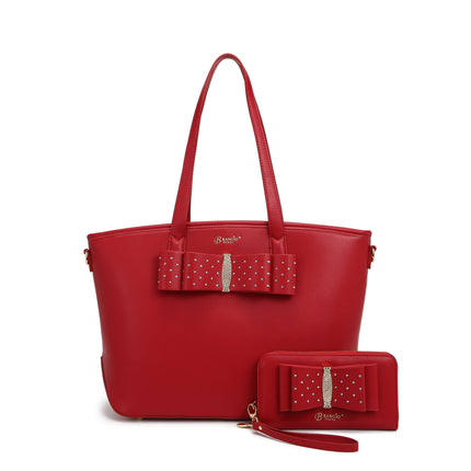 Ribbon Romance Tote Handbag With Rhinestones