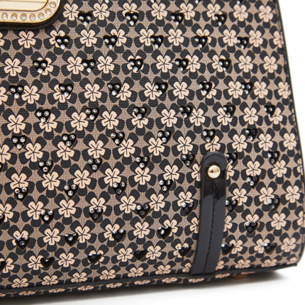 Brangio Italy Luxury Floral Pattern Handbag – Designer Top Handle Tote With Rhinestone Detail & Crossbody Strap