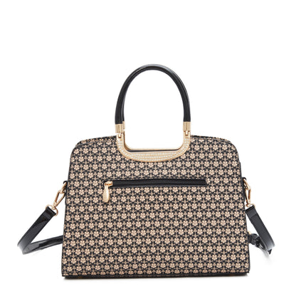 Brangio Italy Luxury Floral Pattern Handbag – Designer Top Handle Tote With Rhinestone Detail & Crossbody Strap