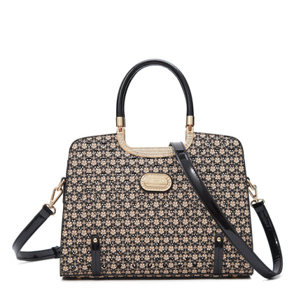 Brangio Italy Luxury Floral Pattern Handbag – Designer Top Handle Tote With Rhinestone Detail & Crossbody Strap