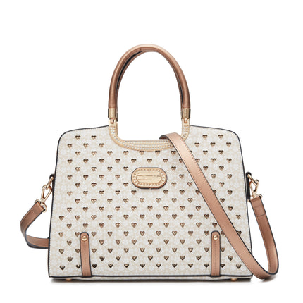 Brangio Italy Luxury Floral Pattern Handbag – Designer Top Handle Tote With Rhinestone Detail & Crossbody Strap