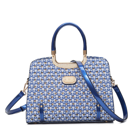 Brangio Italy Luxury Floral Pattern Handbag – Designer Top Handle Tote With Rhinestone Detail & Crossbody Strap