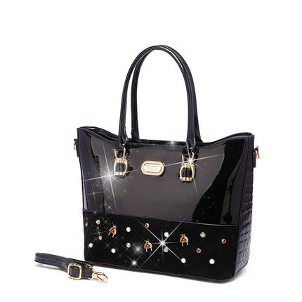 Brangio Italy Burgundy Patent Leather Tote Bag – Luxury Designer Handbag With Crystal & Pearl Accents