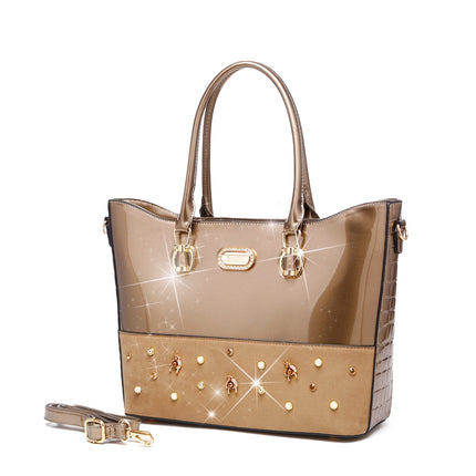 Brangio Italy Burgundy Patent Leather Tote Bag – Luxury Designer Handbag With Crystal & Pearl Accents