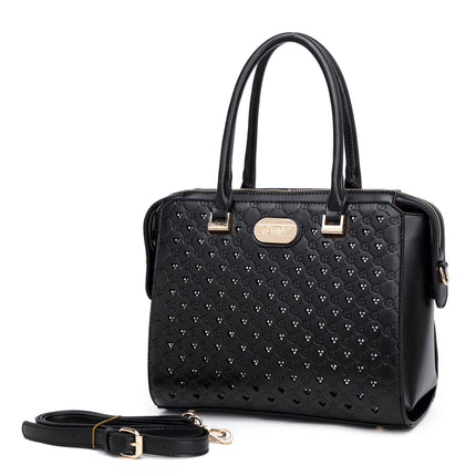 Brangio Italy Monogram Designer Satchel – Cognac Faux Leather Handbag With Signature “B” Heart Print & Convertible Strap