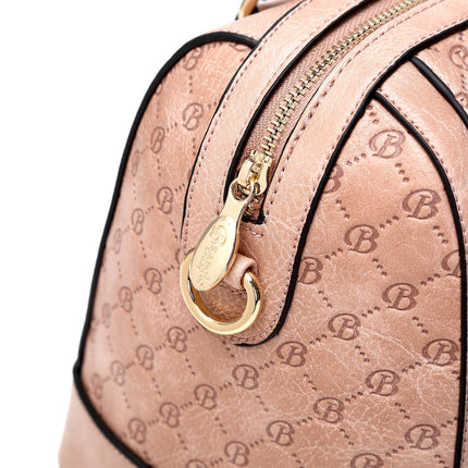 Brangio Italy Black Monogram Dome Handbag – Faux Leather Satchel With Embossed “B” Heart Print & Gold Hardware | U.S.A.