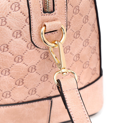 Brangio Italy Black Monogram Dome Handbag – Faux Leather Satchel With Embossed “B” Heart Print & Gold Hardware | U.S.A.