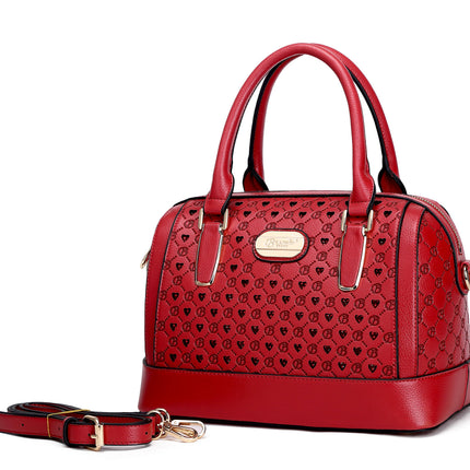 Brangio Italy Black Monogram Dome Handbag – Faux Leather Satchel With Embossed “B” Heart Print & Gold Hardware | U.S.A.