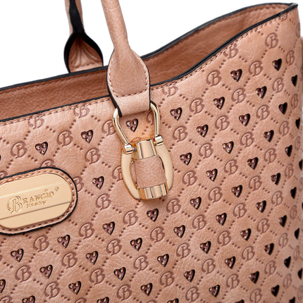 Brangio Italy Blue Monogram Tote Bag – Designer Faux Leather Handbag With Signature “B” Heart Print & Gold Hardware | U.