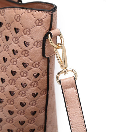 Brangio Italy Blue Monogram Tote Bag – Designer Faux Leather Handbag With Signature “B” Heart Print & Gold Hardware | U.