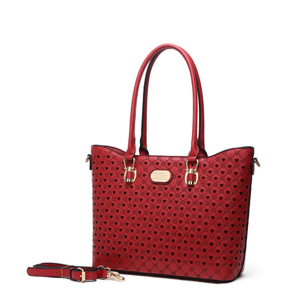 Brangio Italy Blue Monogram Tote Bag – Designer Faux Leather Handbag With Signature “B” Heart Print & Gold Hardware | U.