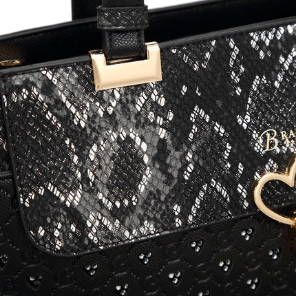 Brangio Elegant Black Heart & Snakeskin Tote Bag