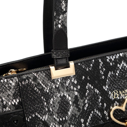 Brangio Elegant Black Heart & Snakeskin Tote Bag
