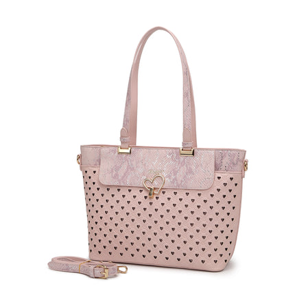 Brangio Elegant Black Heart & Snakeskin Tote Bag