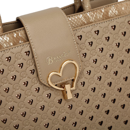 Brangio Chic Beige Heart-Patterned Tote Bag