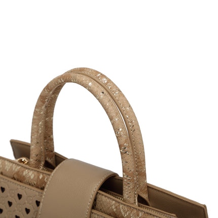 Brangio Chic Beige Heart-Patterned Tote Bag