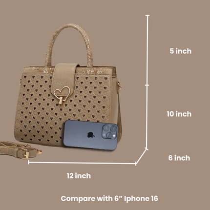 Brangio Chic Beige Heart-Patterned Tote Bag