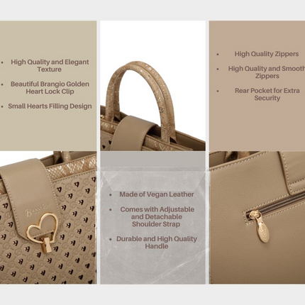 Brangio Chic Beige Heart-Patterned Tote Bag