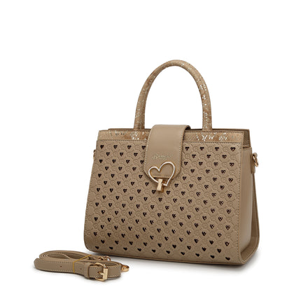 Brangio Chic Beige Heart-Patterned Tote Bag