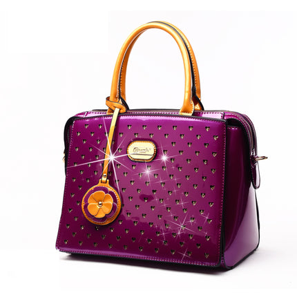 Brangio Glossy Handbag With Floral Accent