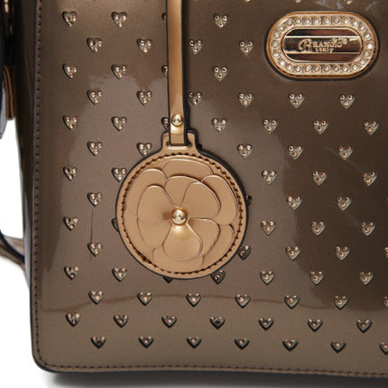 Brangio Glossy Handbag With Floral Accent