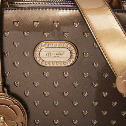 Brangio Glossy Handbag With Floral Accent
