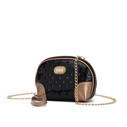 Brangio Italy  Mini Crossbody – Faux Leather Camera Bag With Heart Studs & Gold Chain Strap | U.S.A. Company Ships From