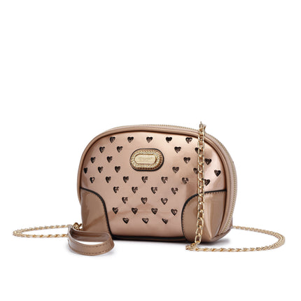 Brangio Italy  Mini Crossbody – Faux Leather Camera Bag With Heart Studs & Gold Chain Strap | U.S.A. Company Ships From