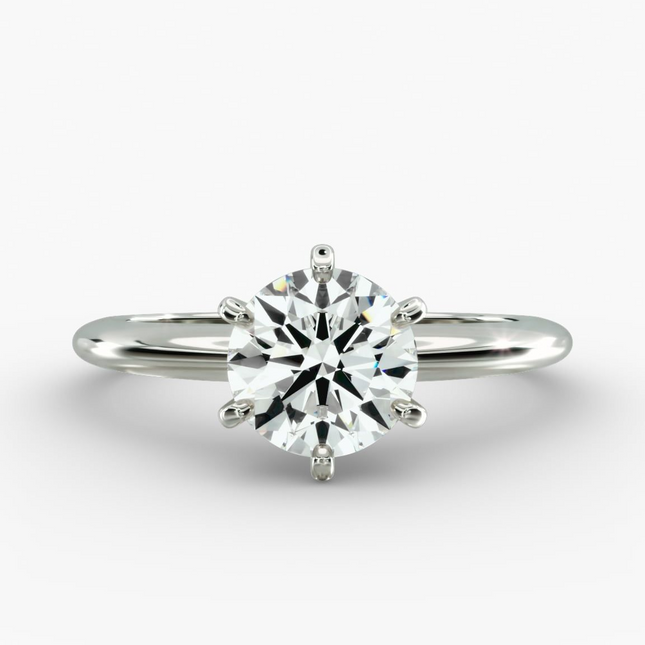 3.00 CTW AGI Certified Round Lab Grown Diamond Six Prong Solitaire Engagement Ring - F-Vs Clarity in 14K White Gold