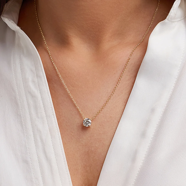 3.00 Ct Lab Grown Round Diamond Floating Solitaire Pendant in 14K White or Yellow Gold – AGI Certified