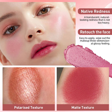 3-In-1 Cheek Blush Stick Lip Tinted Eyes Cheek Lips Brighten Cream Water-Resistant Moisturizing Face Contouring Shadow B