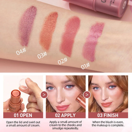 3-In-1 Cheek Blush Stick Lip Tinted Eyes Cheek Lips Brighten Cream Water-Resistant Moisturizing Face Contouring Shadow B