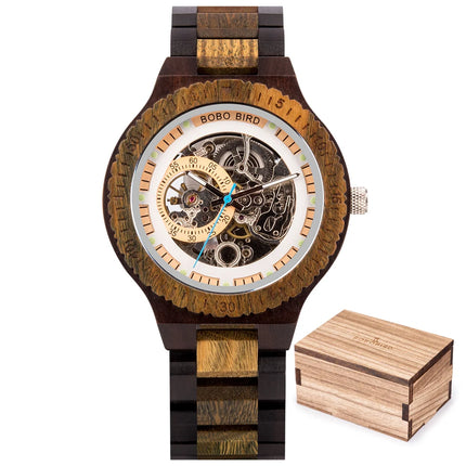 BOBO BIRD Wood Mechanical Watch Men Relogio Masculino Big Mens Watches Top Brand Luxury Timepieces Customized Dropshipping