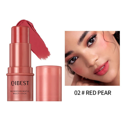 3-In-1 Cheek Blush Stick Lip Tinted Eyes Cheek Lips Brighten Cream Water-Resistant Moisturizing Face Contouring Shadow B