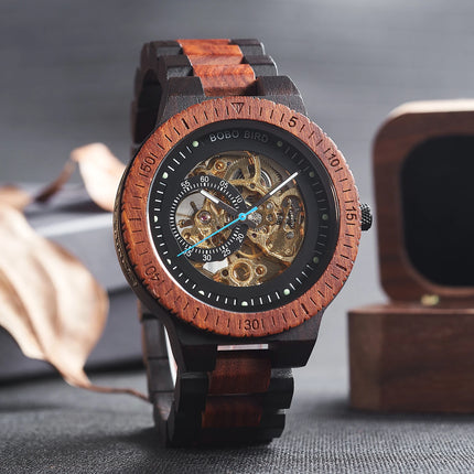 BOBO BIRD Wood Mechanical Watch Men Relogio Masculino Big Mens Watches Top Brand Luxury Timepieces Customized Dropshipping