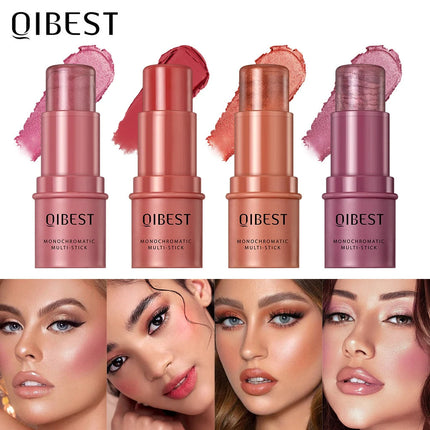 3-In-1 Cheek Blush Stick Lip Tinted Eyes Cheek Lips Brighten Cream Water-Resistant Moisturizing Face Contouring Shadow B