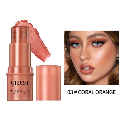 3-In-1 Cheek Blush Stick Lip Tinted Eyes Cheek Lips Brighten Cream Water-Resistant Moisturizing Face Contouring Shadow B