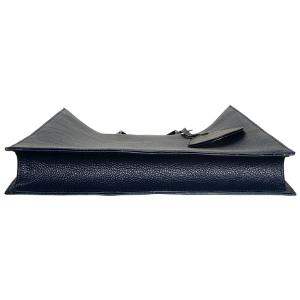 Pebbled Leather Briefcase Tote Bag Navy