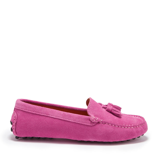 Women's Tasselled Driving Loafers, Pink Suede