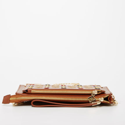Studded Crossbody Brown Clutch