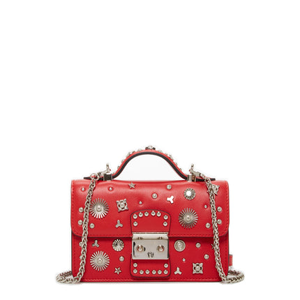 Studded Small Leather Crossbody Bag Red Purse