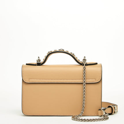 Small Leather Crossbody Bag Studded Dark Beige Tan Purse