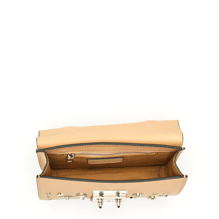 Small Leather Crossbody Bag Studded Dark Beige Tan Purse