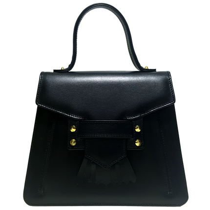 Top Handle Fringed Clasp Handbag Black