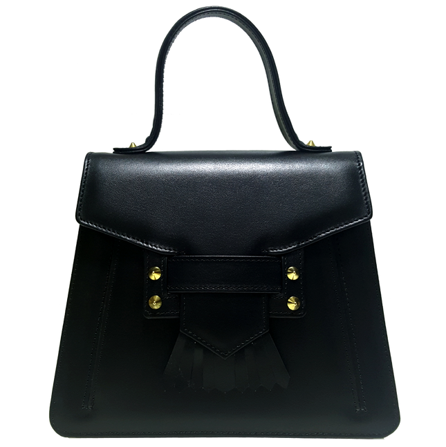 Top Handle Fringed Clasp Handbag Black