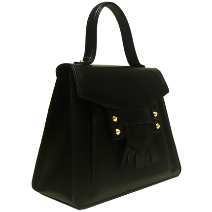 Top Handle Fringed Clasp Handbag Black