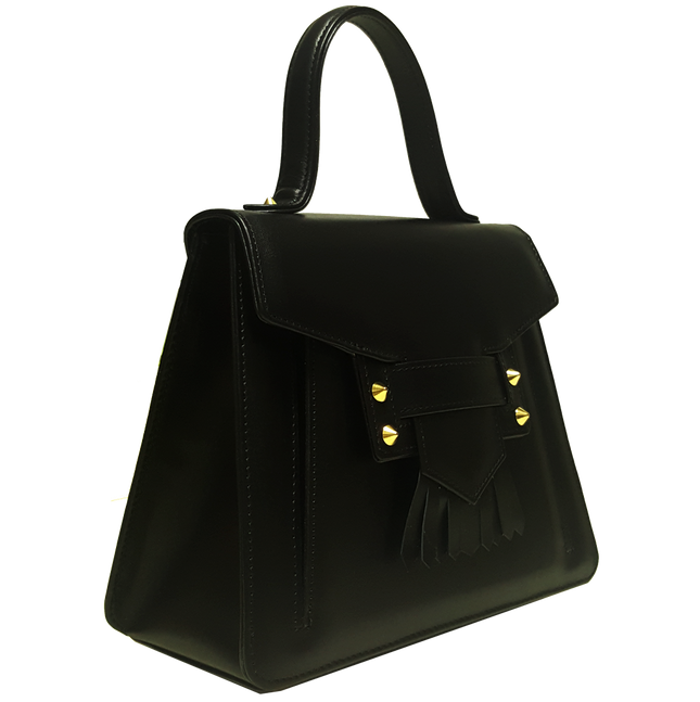 Top Handle Fringed Clasp Handbag Black